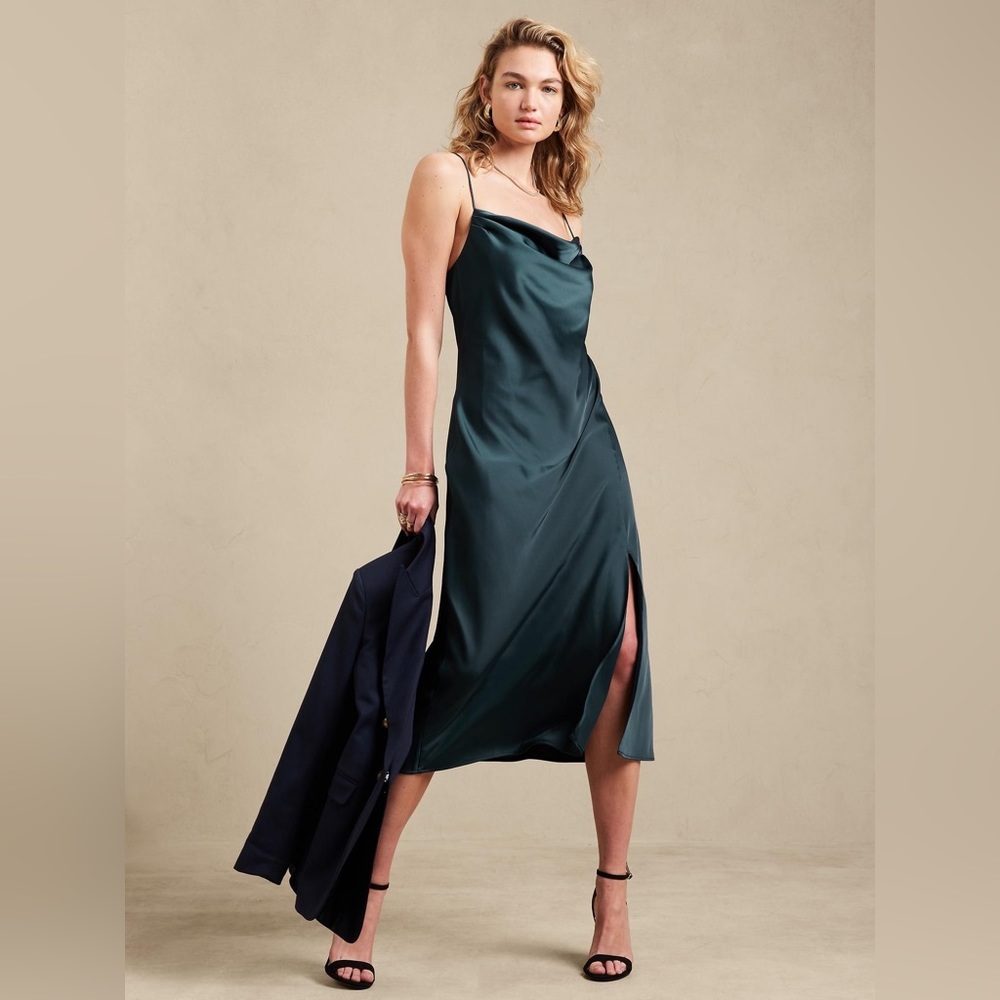 Banana republic teal midi slip dress